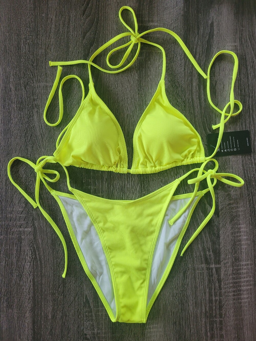 NWT Neon Yellow Ribbed String Bikini Set